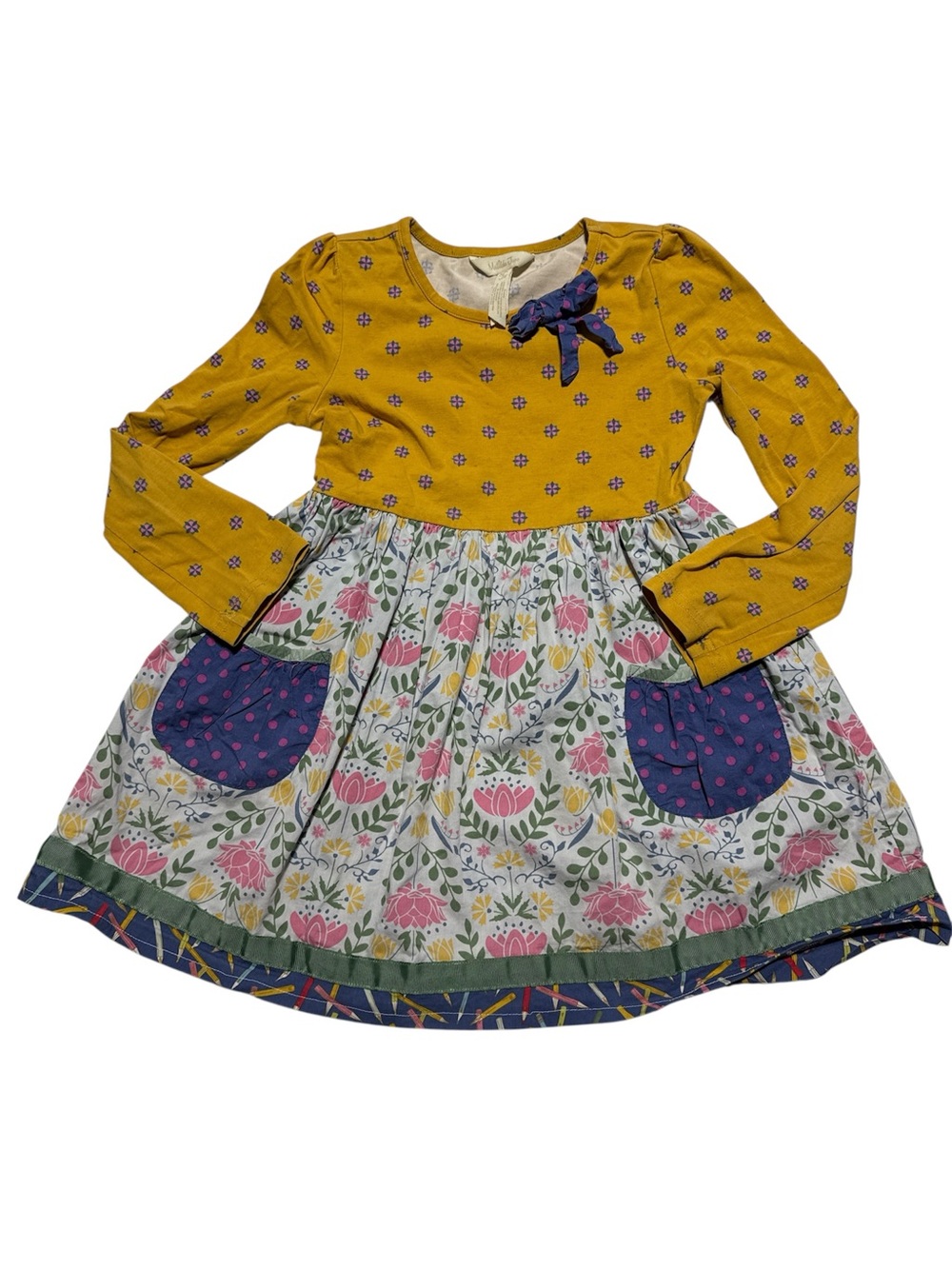 Matilda Jane Girls Mustard Floral School Pencil Trim Dress Size 6